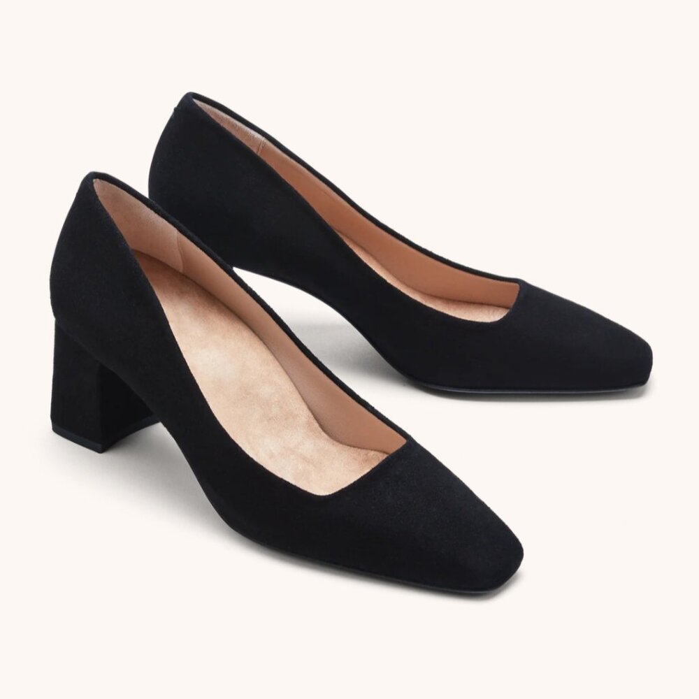 INEZ Clara Kid Suede Block Heel Pumps | Black | Size 10.5 | Re-soled - Picture 2 of 14